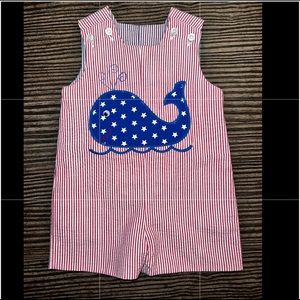 Bailey Boys NWOT Reversible Romper Sailboat/Whale Jon Jon Size 3-6 months